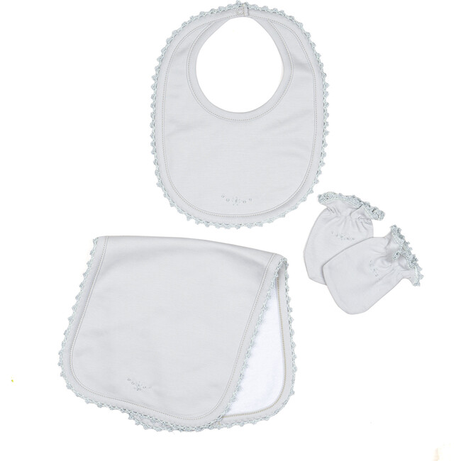 Bib/Mittens/Burp Cloth Set, Blue
