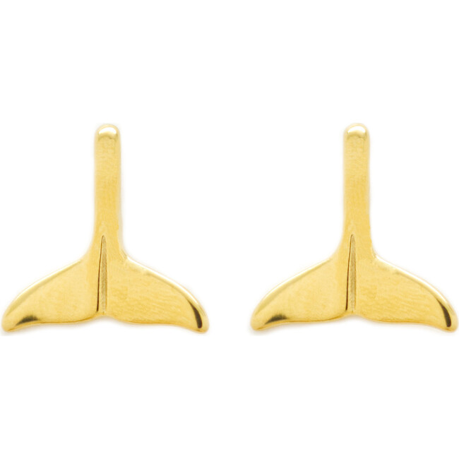 Whale Tail Stud Earrings, Gold