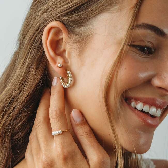 Salted Pearl Studs, Gold - Earrings - 3