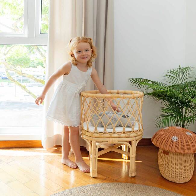 Olivia Handcrafted Rattan Doll Bassinet with Toy Mattress