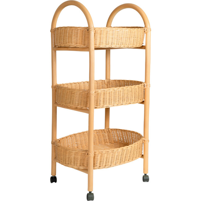 Con Handcrafted Rattan Utility Cart Trolley, Natural - Storage - 1