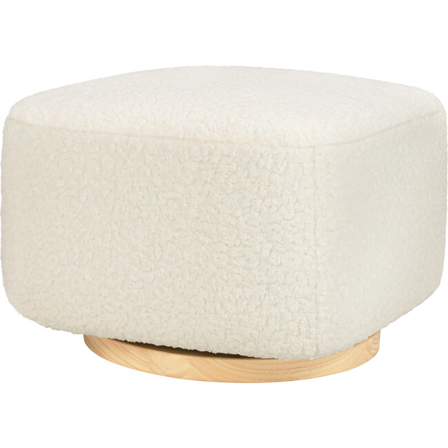 Kiwi Gliding Ottoman in Cream Shearling with Light Wood Base