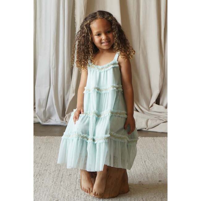 Wisteria Embellished Tulle Frill Dress, Cyan