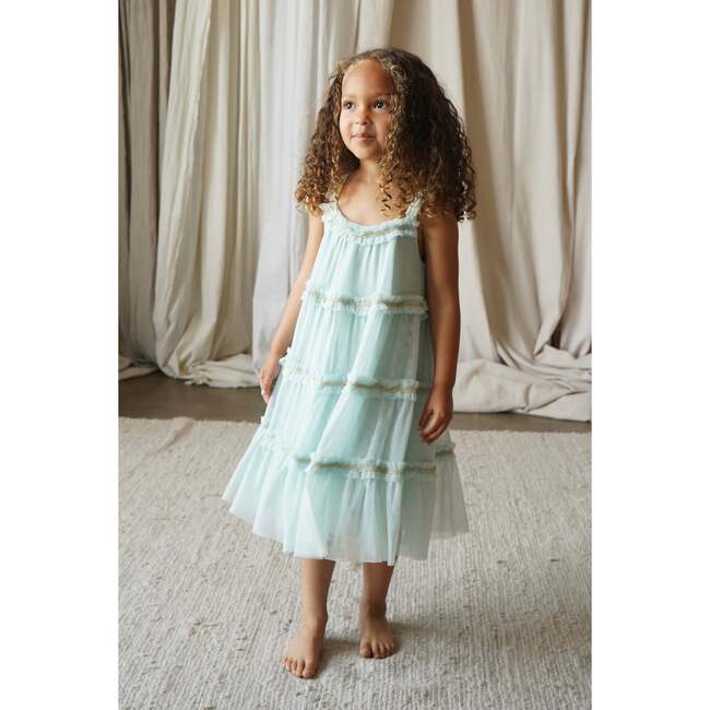 Wisteria Embellished Tulle Frill Dress, Cyan - Dresses - 3