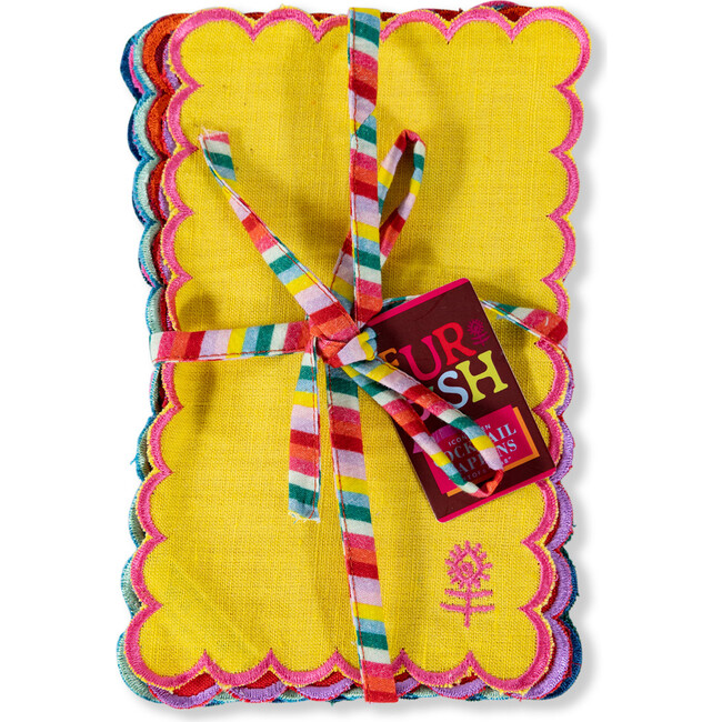 Icon Linen Cocktail Napkins Set of 6 - Rainbow, Red, Blue, Yellow, Pink, Green, Magenta