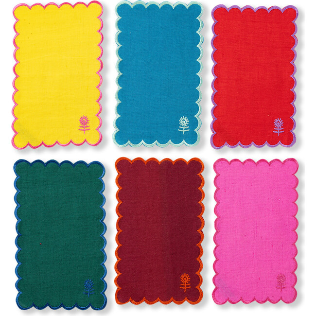 Icon Linen Cocktail Napkins Set of 6 - Rainbow, Red, Blue, Yellow, Pink, Green, Magenta - Tableware - 4