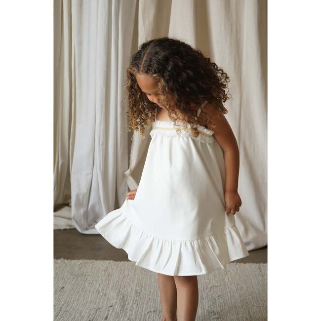 Civeta Ruffle Tulle Embellished Satin Dress, Cream - Dresses - 3