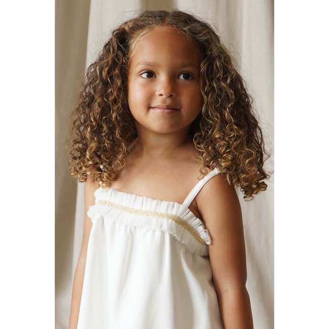 Civeta Ruffle Tulle Embellished Satin Dress, Cream - Dresses - 4