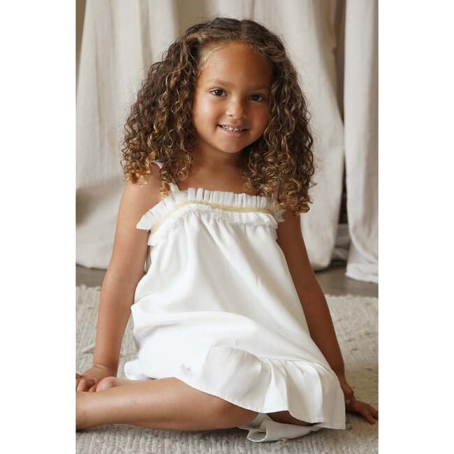 Civeta Ruffle Tulle Embellished Satin Dress, Cream - Dresses - 6