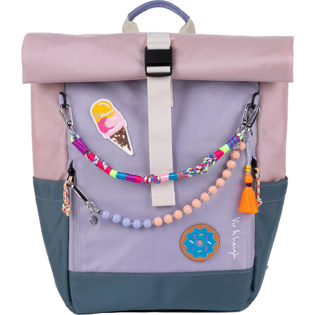 Ari+ Rolltop Backpack Set | Bag Charms, Patch & Chest Strap, Lavender Pink