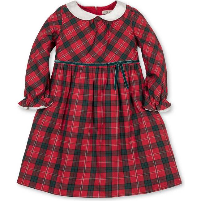 Organic Peter Pan Collar Dress with Ruffle Cuffs, London Plaid