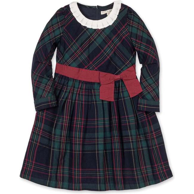 Baby Organic Pleated Collar Dress with Sash, Scottish Plaid