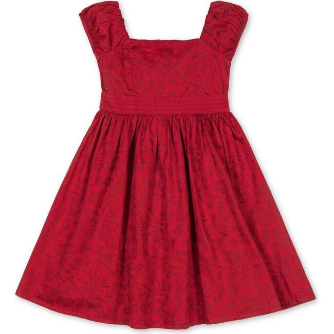 Organic Puff Sleeve Sateen Party Dress, Fireside Toile