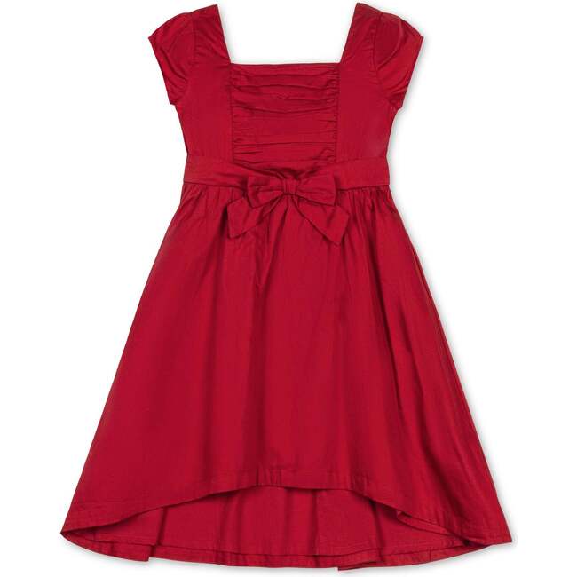 Organic Cap Sleeve High Low Sateen Party Dress, Red Sateen