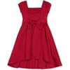 Organic Cap Sleeve High Low Sateen Party Dress, Red Sateen - Dresses - 1 - thumbnail