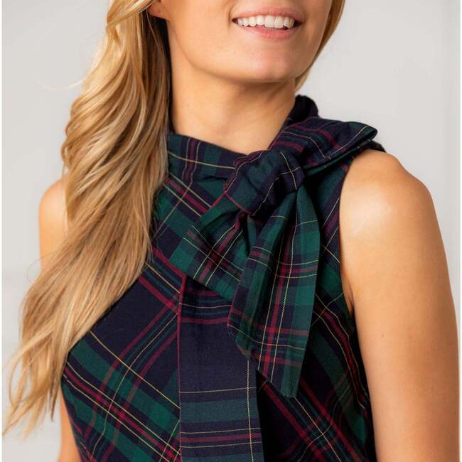 Organic Sleeveless Bow Neck Dress, Scottish Plaid - Dresses - 3