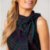 Organic Sleeveless Bow Neck Dress, Scottish Plaid - Dresses - 3
