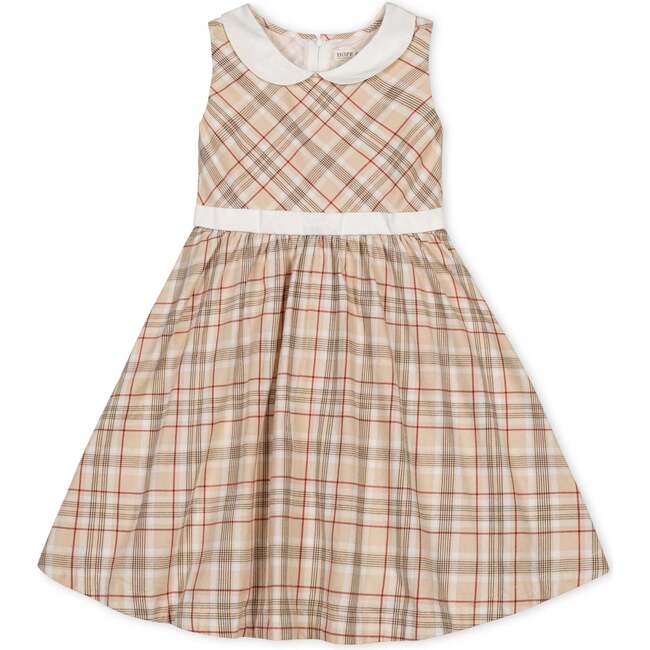 Organic Sleeveless Party Dress with Peter Pan Collar, Fireside Plaid