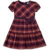 Organic Puff Sleeve Tiered Flannel Dress with Sash, Sugar Plum Plaid - Dresses - 1 - thumbnail