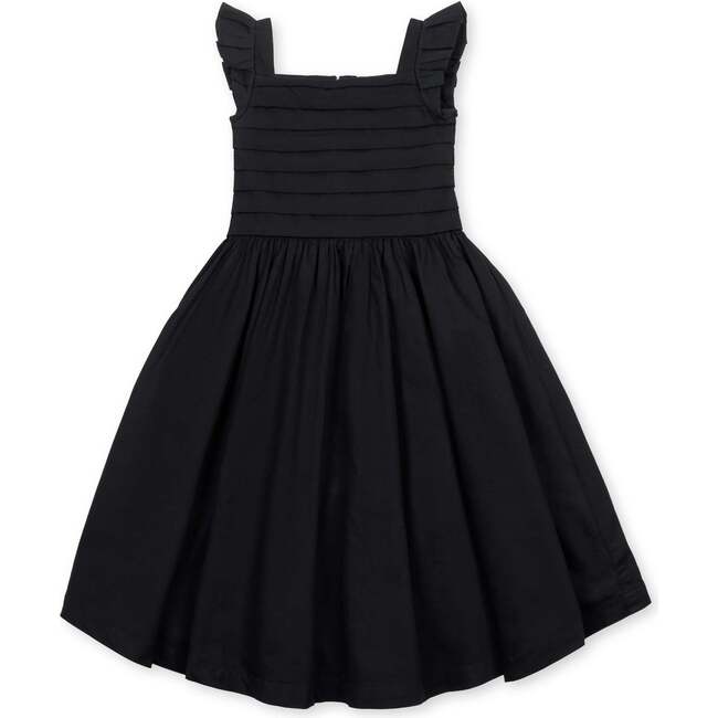 Organic Pleated Bodice Sateen Party Dress, Black Sateen
