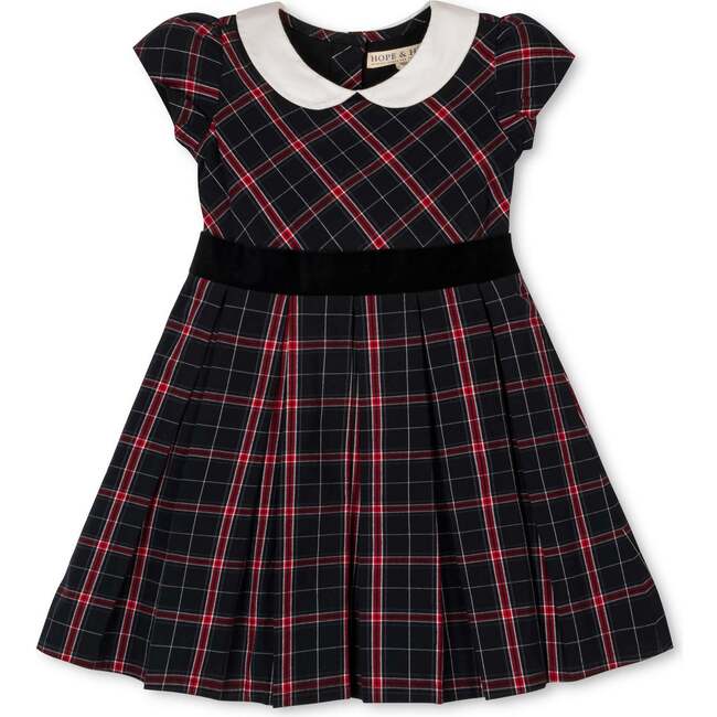 Organic Stretch Poplin Peter Pan Collar Dress with Velveteen, Black Ballet Plaid