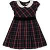 Organic Stretch Poplin Peter Pan Collar Dress with Velveteen, Black Ballet Plaid - Dresses - 1 - thumbnail