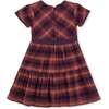 Organic Puff Sleeve Tiered Flannel Dress with Sash, Sugar Plum Plaid - Dresses - 3