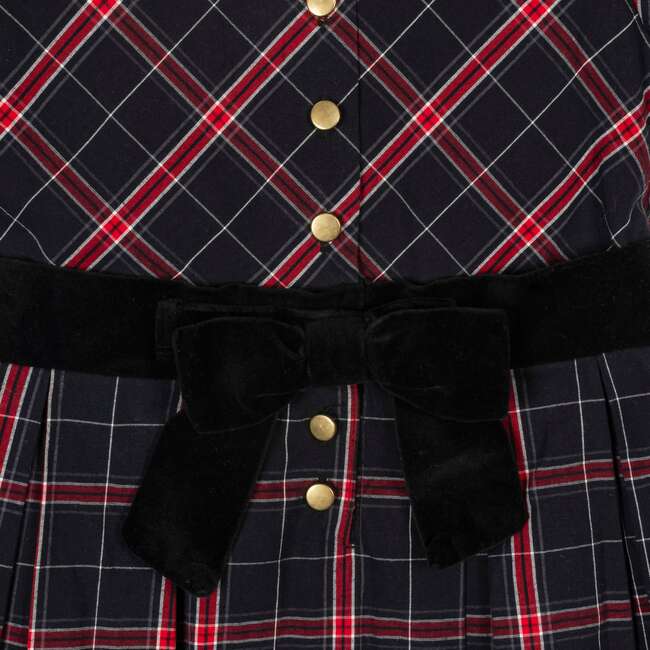 Organic Stretch Poplin Peter Pan Collar Dress with Velveteen, Black Ballet Plaid - Dresses - 3