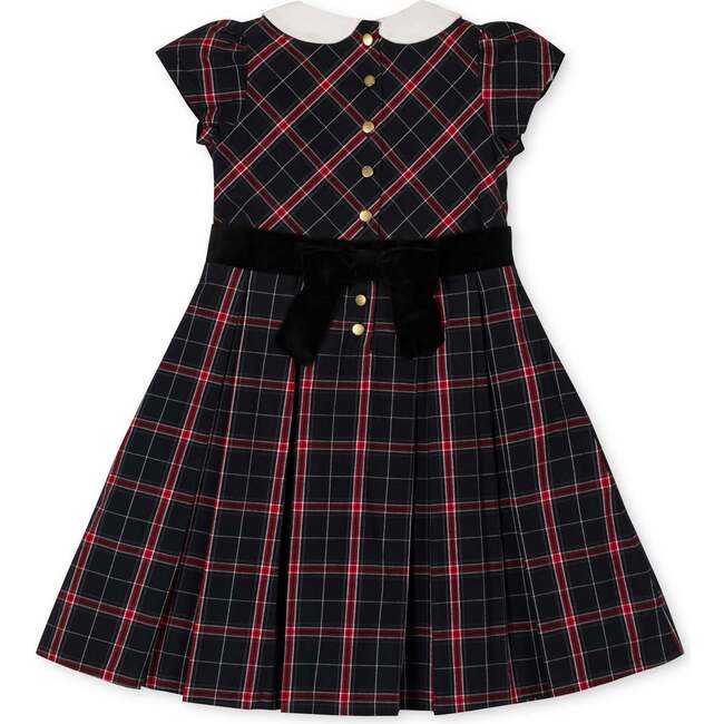 Organic Stretch Poplin Peter Pan Collar Dress with Velveteen, Black Ballet Plaid - Dresses - 4