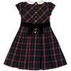 Organic Stretch Poplin Peter Pan Collar Dress with Velveteen, Black Ballet Plaid - Dresses - 4