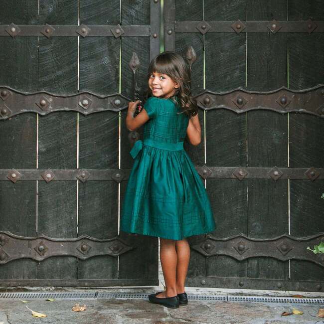 Baby Organic Special Occasion Pleated Sateen Party Dress, Deep Green - Dresses - 3