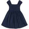 Organic Puff Sleeve Pintuck Sateen Party Dress, Navy - Dresses - 1 - thumbnail