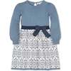 Organic Long Sleeve Skater Sweater Dress with Bow, Twilight Intarsia - Dresses - 1 - thumbnail