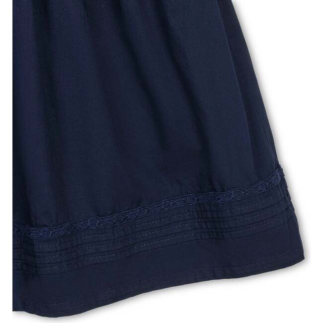 Organic Puff Sleeve Pintuck Sateen Party Dress, Navy - Dresses - 4