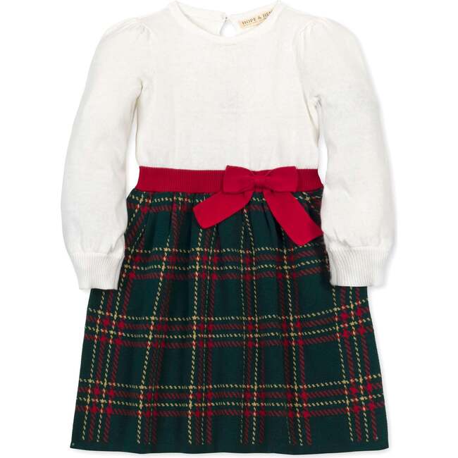 Baby Organic Long Sleeve Skater Sweater Dress with Bow, London Intarsia
