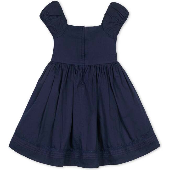 Organic Puff Sleeve Pintuck Sateen Party Dress, Navy - Dresses - 5
