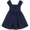 Organic Puff Sleeve Pintuck Sateen Party Dress, Navy - Dresses - 5