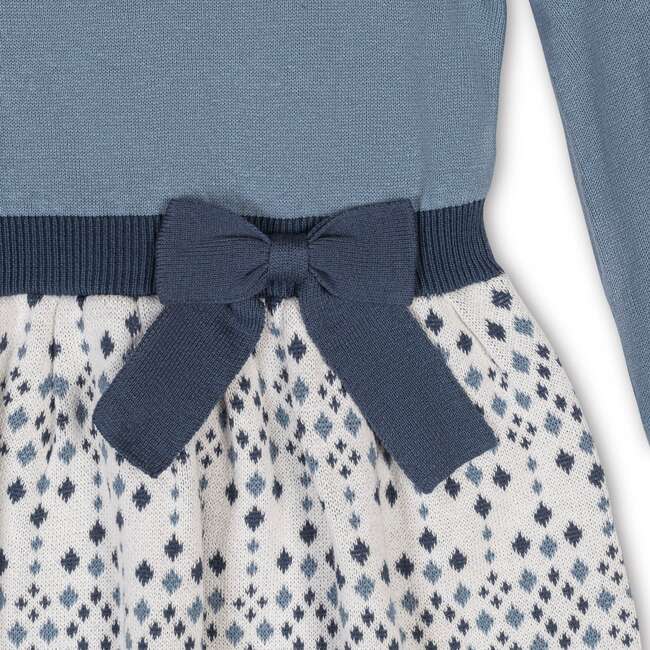 Organic Long Sleeve Skater Sweater Dress with Bow, Twilight Intarsia - Dresses - 3