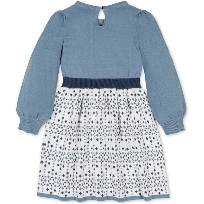 Organic Long Sleeve Skater Sweater Dress with Bow, Twilight Intarsia - Dresses - 4