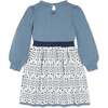 Organic Long Sleeve Skater Sweater Dress with Bow, Twilight Intarsia - Dresses - 4