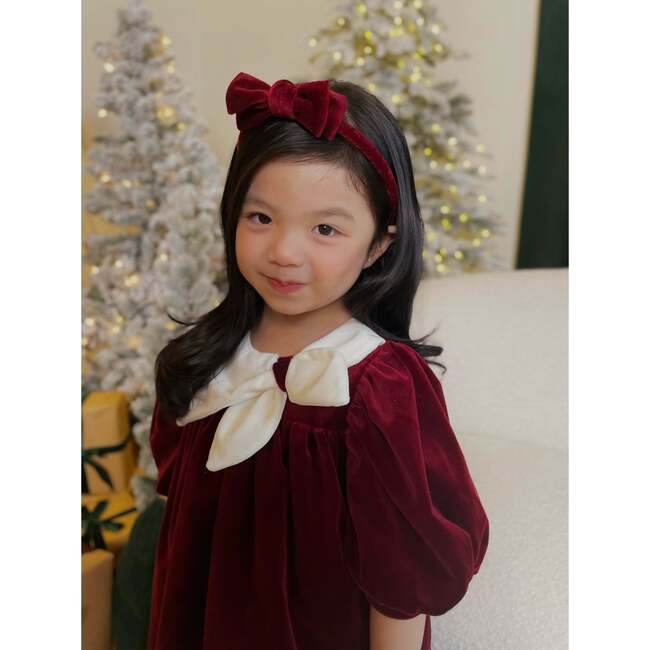 Cotton Velvet Headband Bow, Winterberry Red