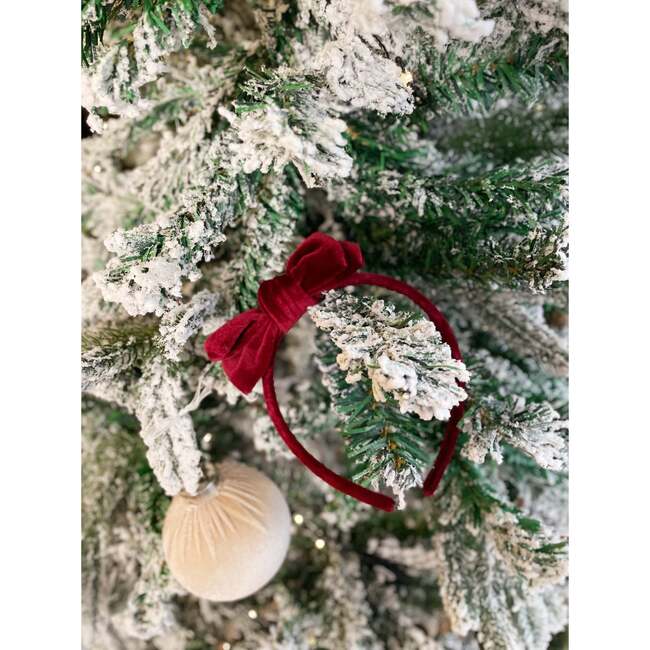 Cotton Velvet Headband Bow, Winterberry Red - Headbands - 2