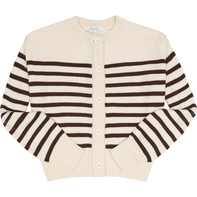 women's cream and brown stripe cropped knit cardigan