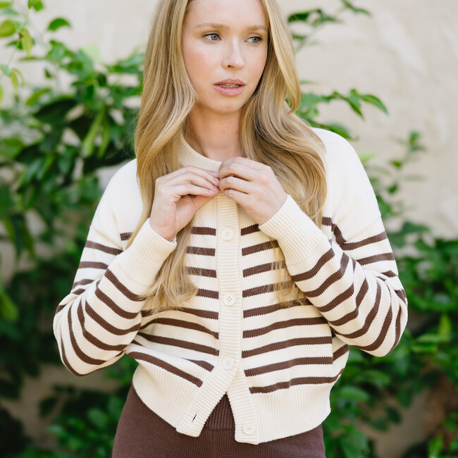 women's cream and brown stripe cropped knit cardigan - Cardigans - 2