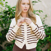 women's cream and brown stripe cropped knit cardigan - Cardigans - 2