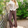 women's cream and brown stripe cropped knit cardigan - Cardigans - 3