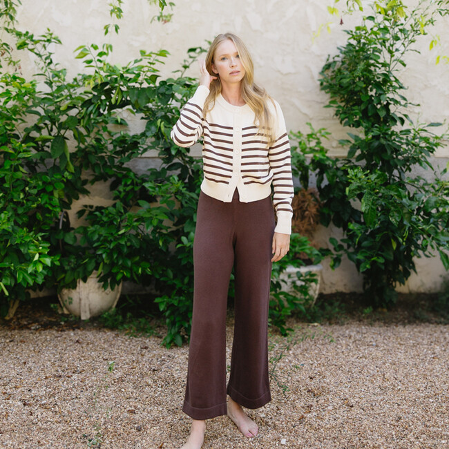 women's cream and brown stripe cropped knit cardigan - Cardigans - 4