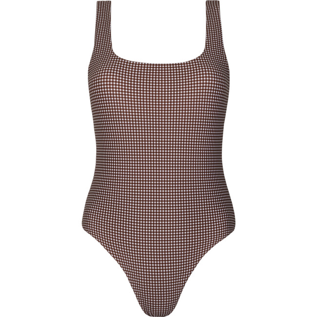 women's cocoa gingham square neck one piece