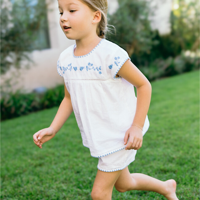 girls white embroidered cap sleeve top and short set - Mixed Apparel Set - 2