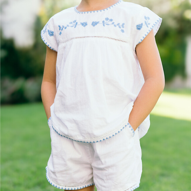 girls white embroidered cap sleeve top and short set - Mixed Apparel Set - 4